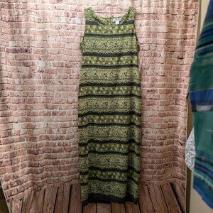 Judith Hart Dress Green Black Striped Maxi Size 12 NWT